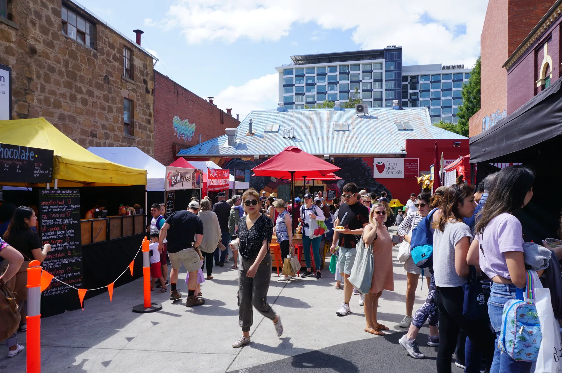 Fresh produce and food stalls at Farm Gate Market